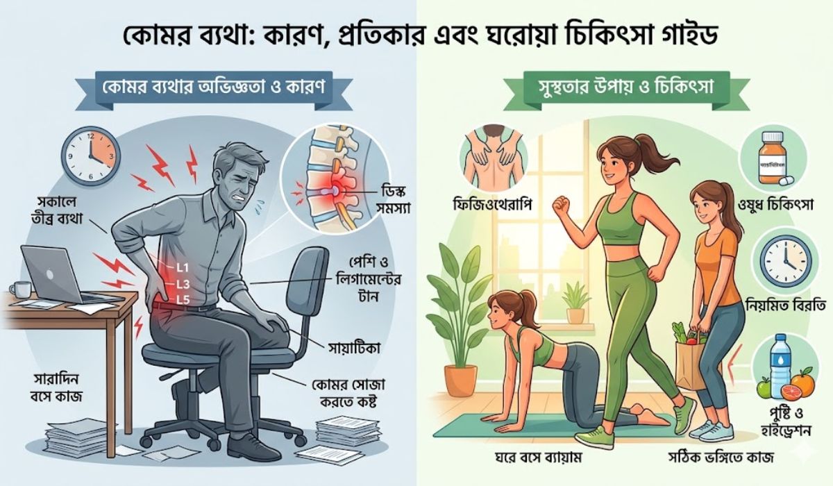 কোমর ব্যথা: কারণ, লক্ষণ, চিকিৎসা ও কার্যকর প্রতিকার