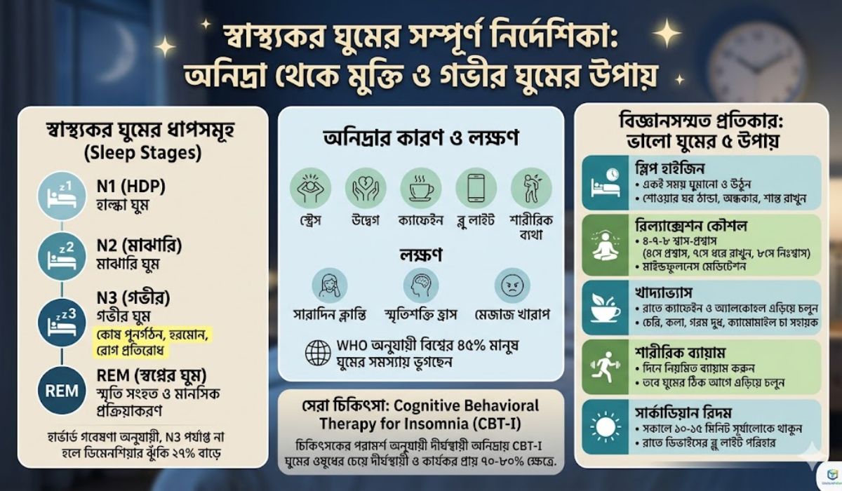 স্বাস্থ্যকর ঘুম: উপায়, অনিদ্রার কারণ, লক্ষণ ও প্রতিকার