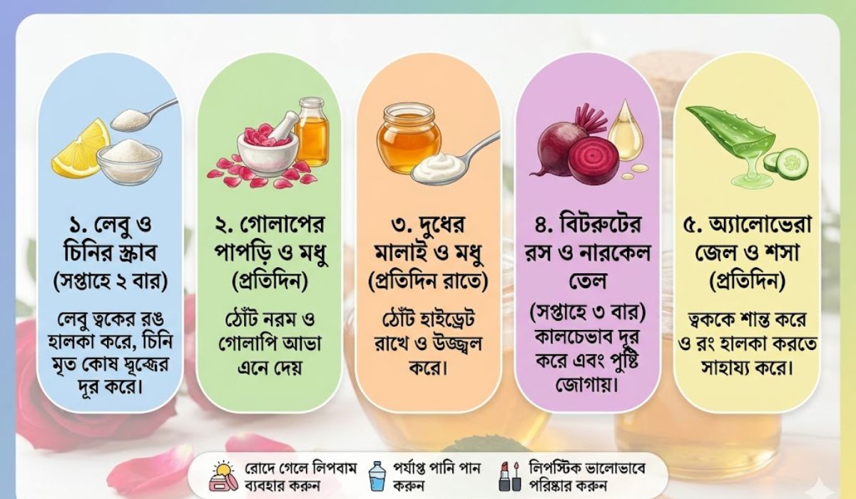ঠোঁটের কালচেভাব দূর করে গোলাপি ঠোঁট পাওয়ার ১০টি ঘরোয়া উপায়
