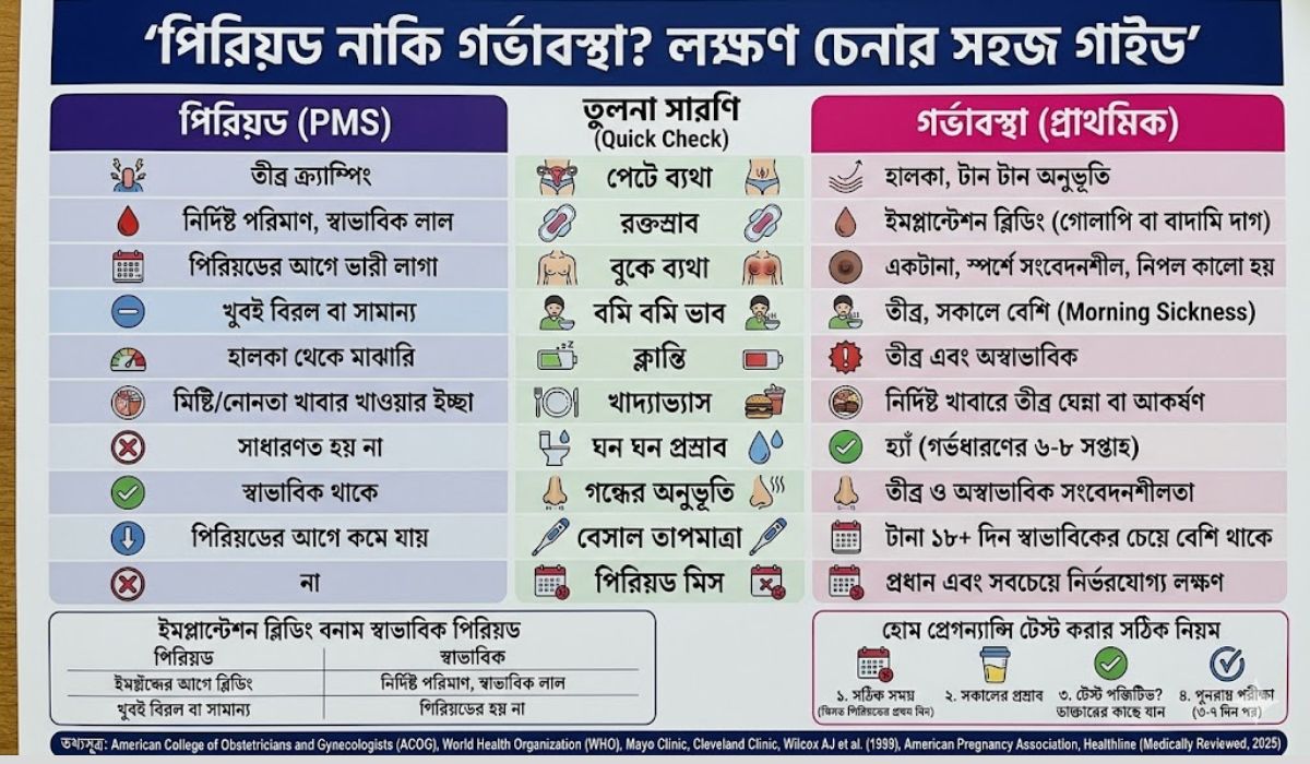 পিরিয়ডের লক্ষণ বনাম গর্ভাবস্থার লক্ষণ পার্থক্য ও সঠিক চিহ্ন চেনার বিস্তারিত গাইড