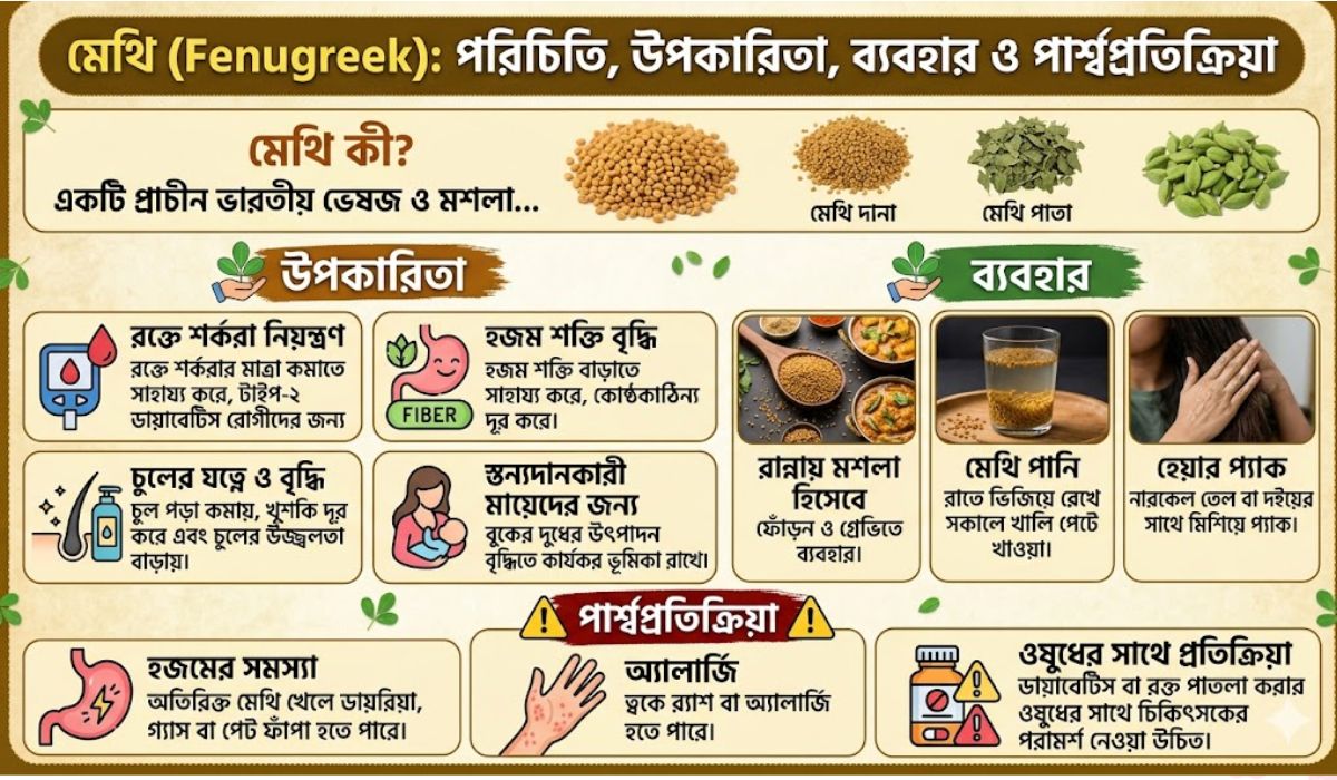 মেথি কী? উপকারিতা, ব্যবহার, পার্শ্বপ্রতিক্রিয়া ও সম্পূর্ণ গাইড